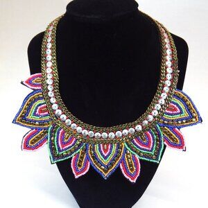 SALE! India Multi-color Beaded Statement Bib Necklace Collar Festival Colorful